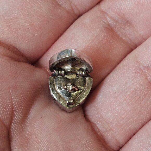 Pandora 925 Sterling Silver 14K Gold Gift from the Heart Ring Box Bead Charm - Picture 1 of 12